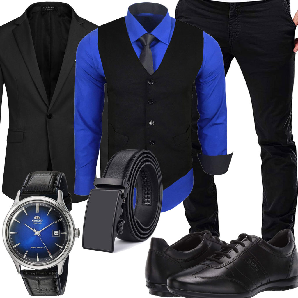 Blau-Schwarzer Style mit Hemd und Weste