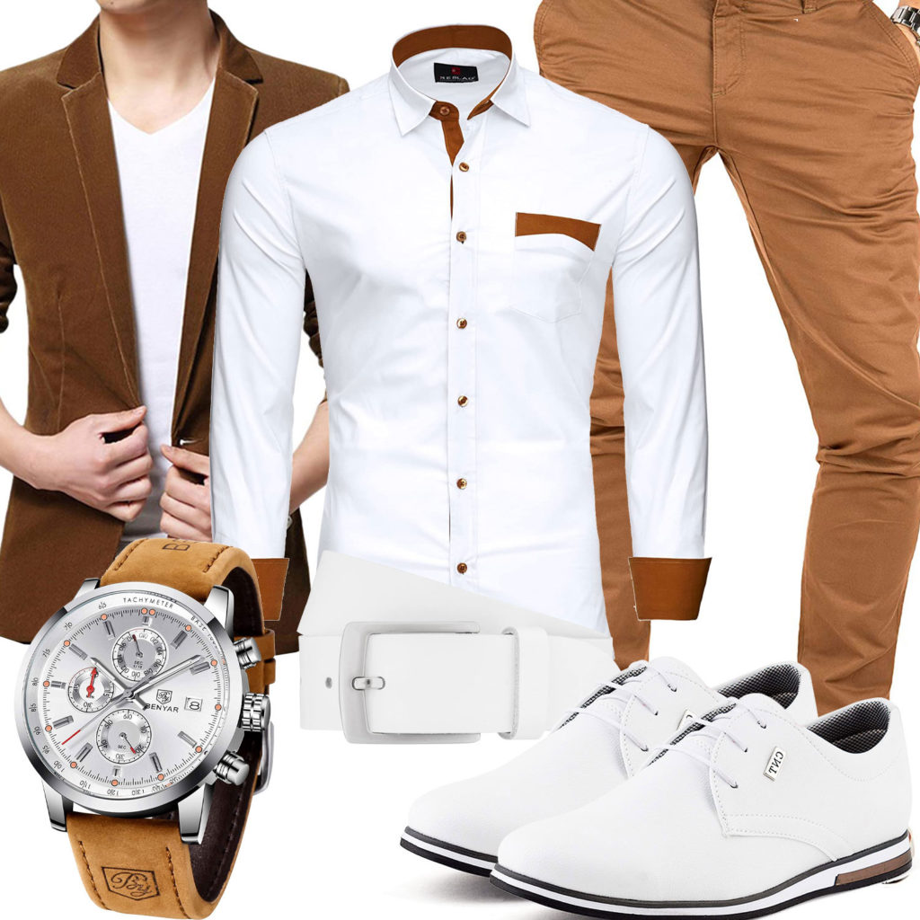 Eleganter Herren-Style in Weiß und Hellbraun