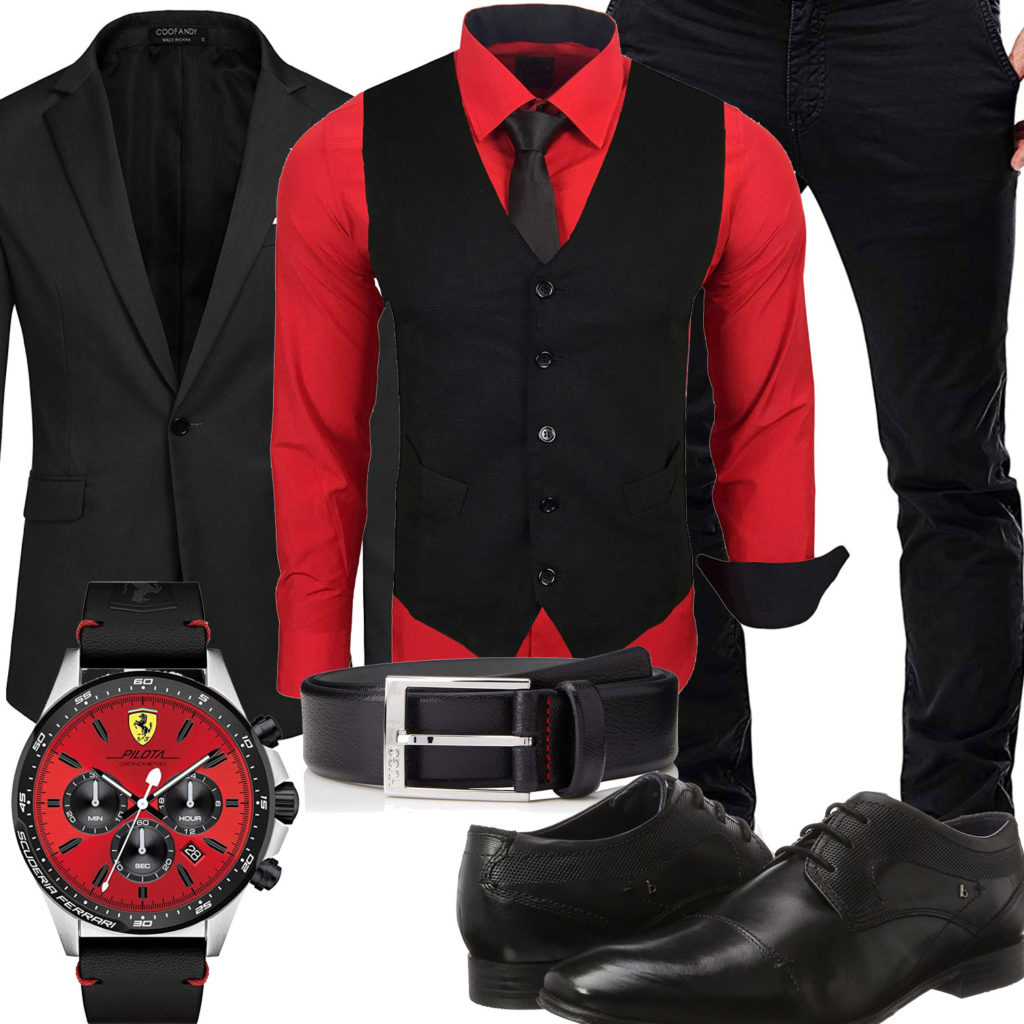 Schwarz-Roter Style mit Hemd und Weste