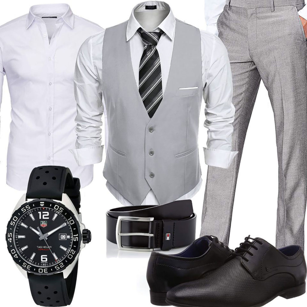 Business-Style mit Hemd, Weste und Armbanduhr