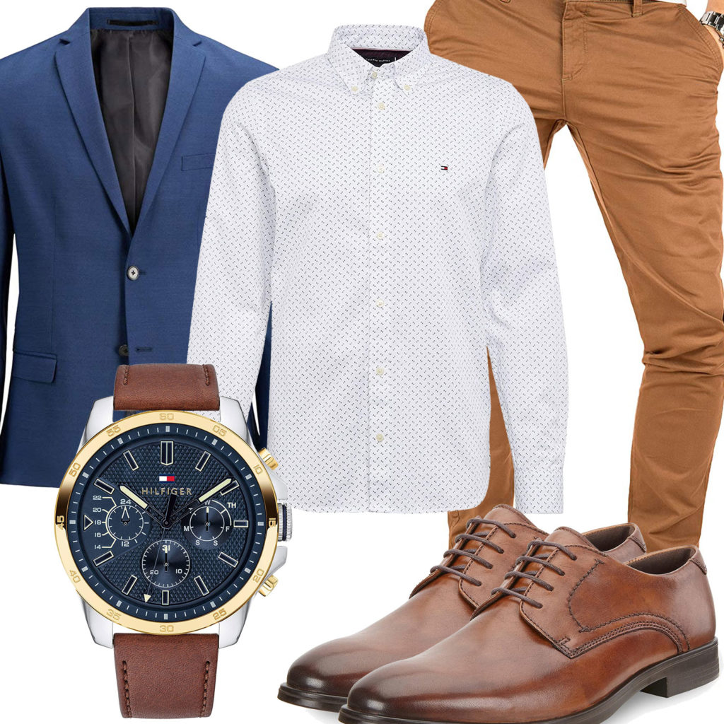 Herren-Style mit blauem Sakko, Chino und Armbanduhr