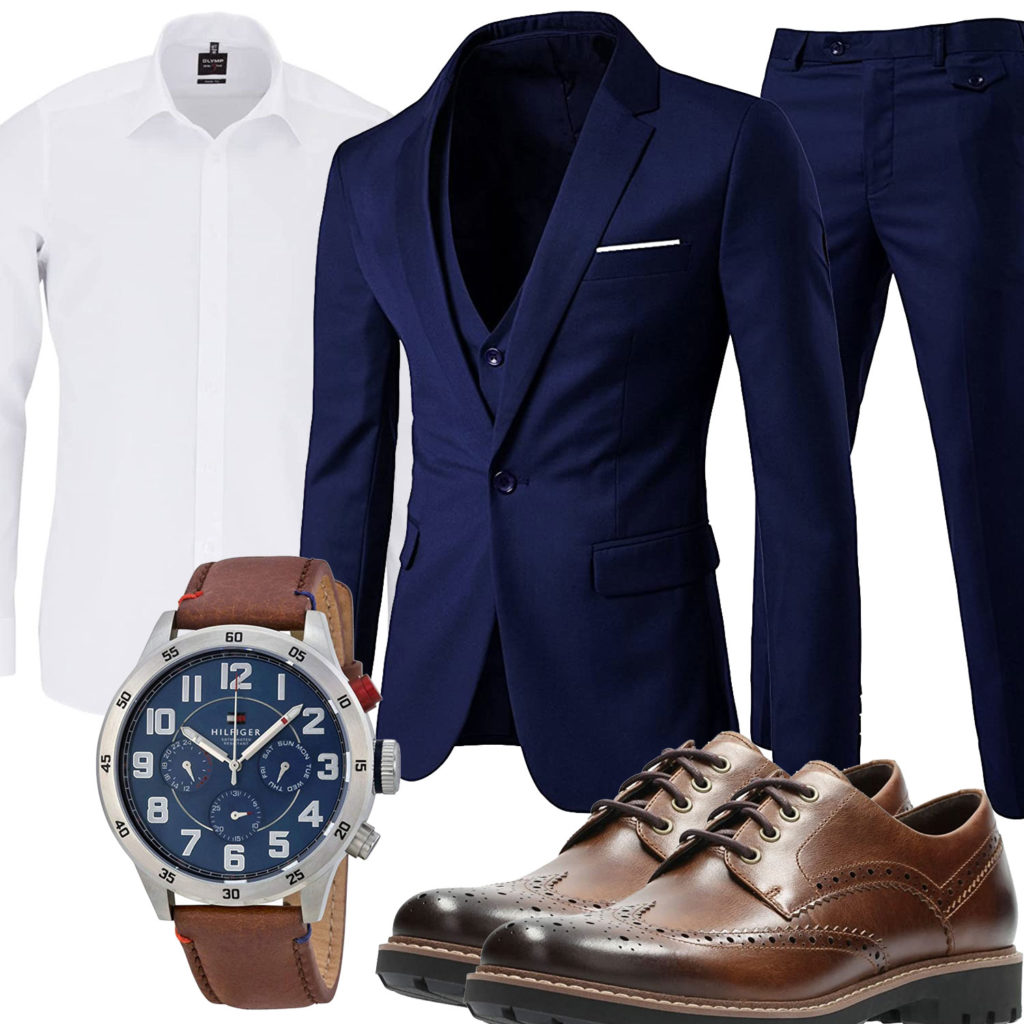 Business-Herrenoutfit mit Anzug, Hemd und Herrenuhr