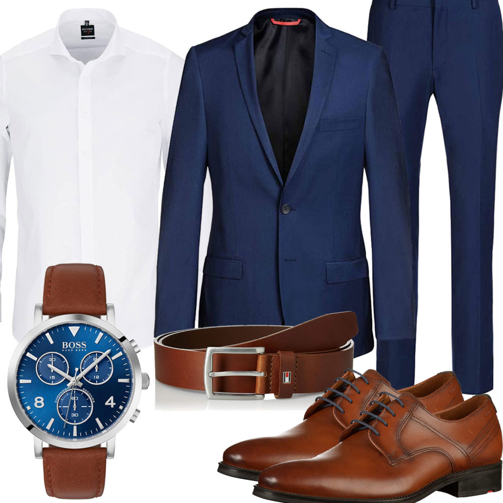 Business-Herrenoutfit mit dunkelblauem Anzug und Hemd