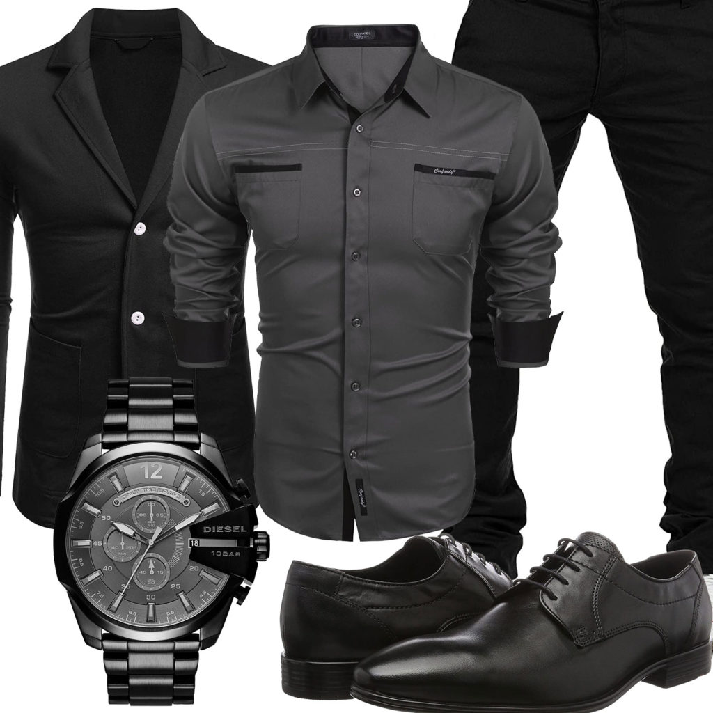 Business-Style mit schwarzem Hemd und Uhr