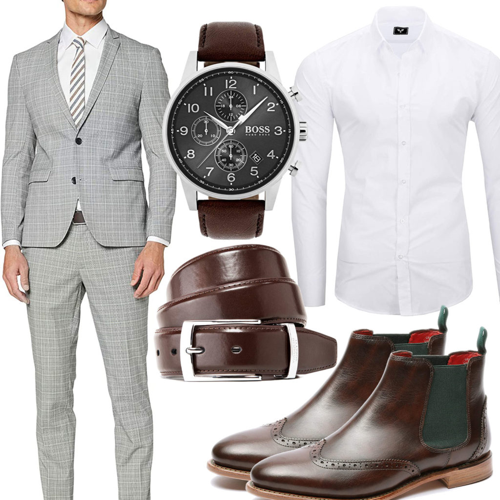 Business-Style mit hellgrauem Anzug und Armbanduhr