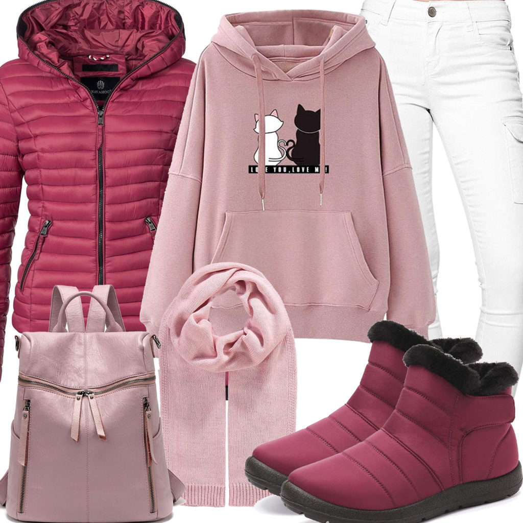 Sportliches Frauenoutfit in Himbeer und Rose