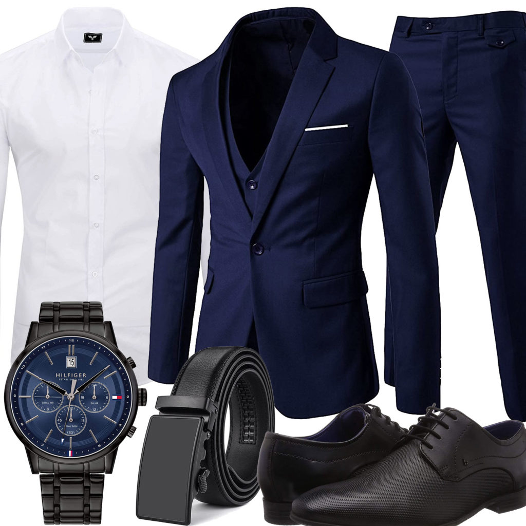 Business-Style mit blauem Anzug, Uhr und weißem Hemd
