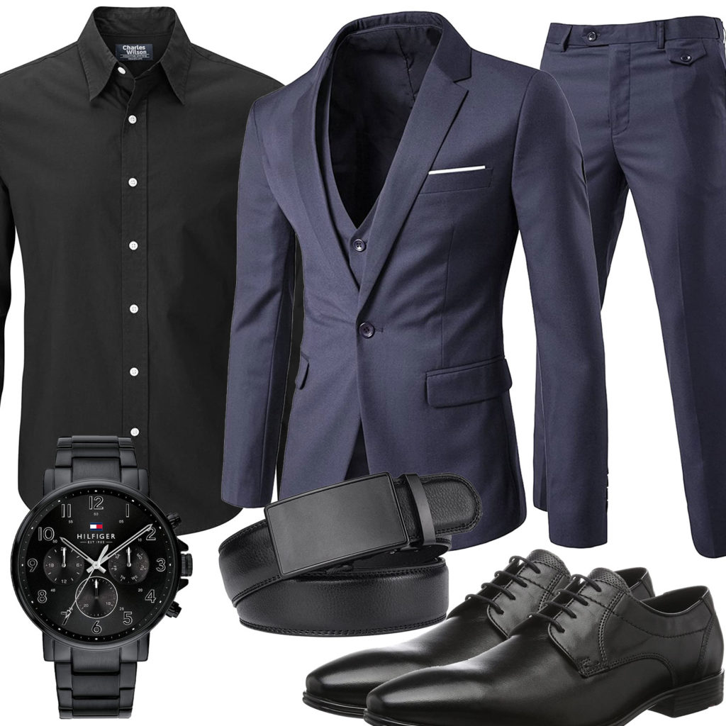 Business-Style mit grauem Anzug und schwarzem Hemd