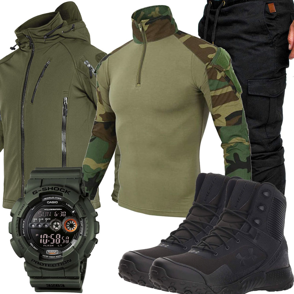 Grüner Military-Style mit Camouflage Longsleeve