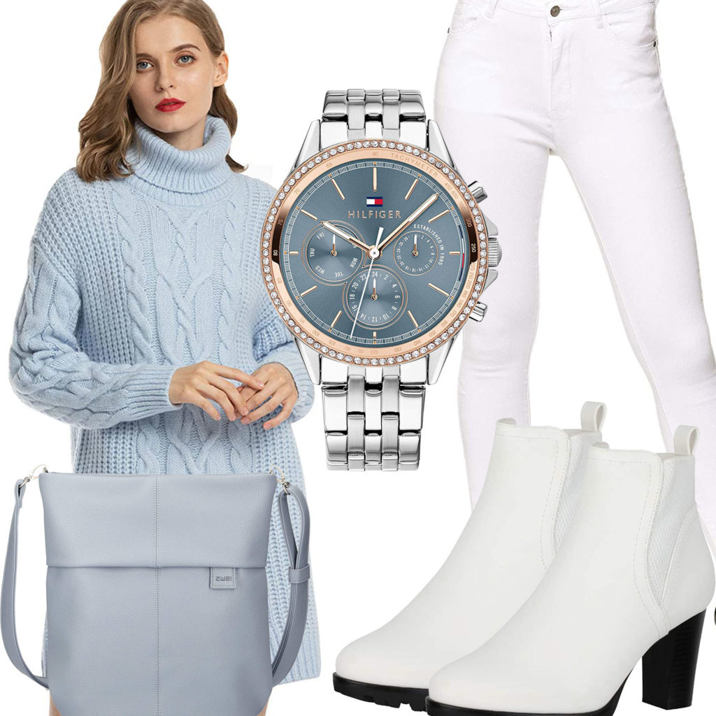 Damen-Style in Weiß und Hellblau