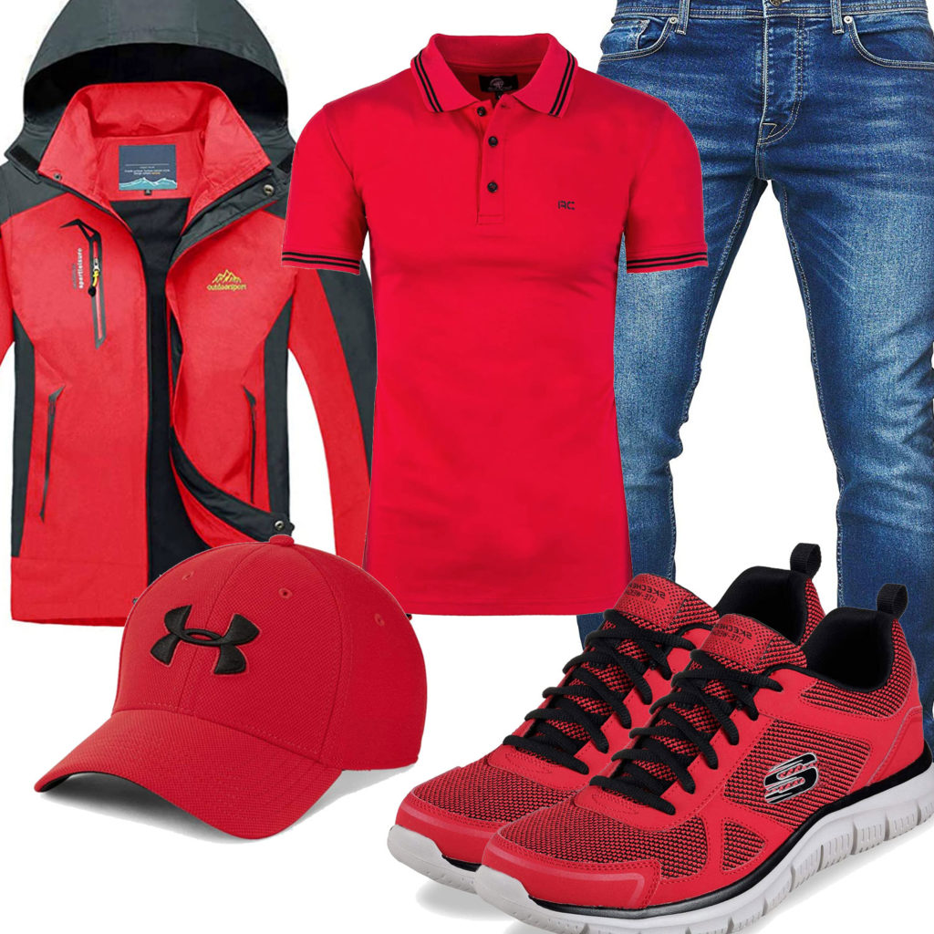 Roter Herren-Style mit Skechers und Poloshirt