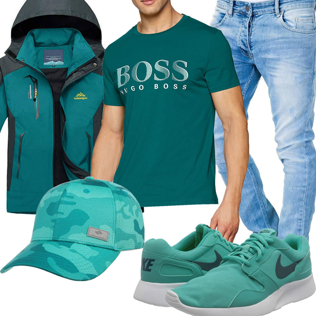 Türkiser Herren-Style mit Shirt, Cap und Nike's