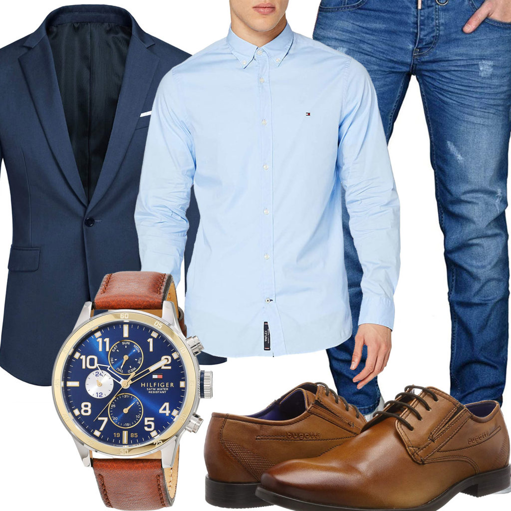 Eleganter Herren-Style mit blauem Sakko und Jeans