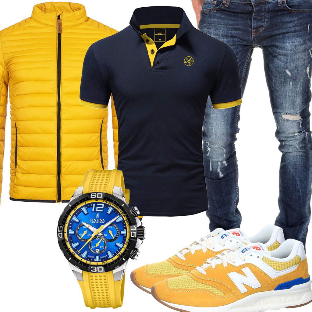 Sportliches Herrenoutfit in Gelb und Blau