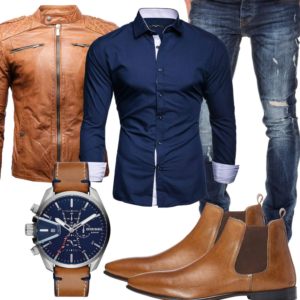 Herren-Style mit dunkelblauer Jeans und Hemd