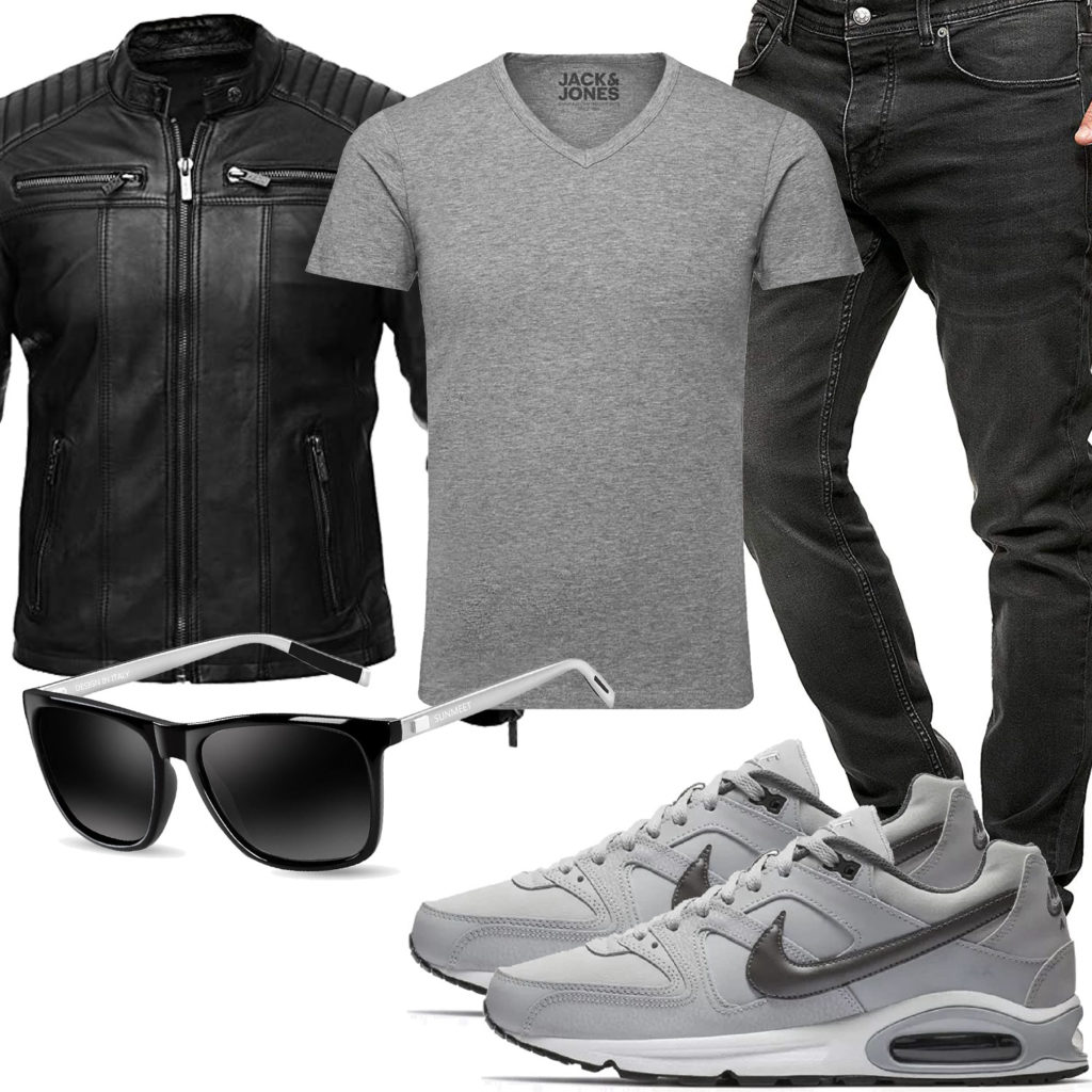 Herren-Style mit hellgrauem Shirt und Nike's