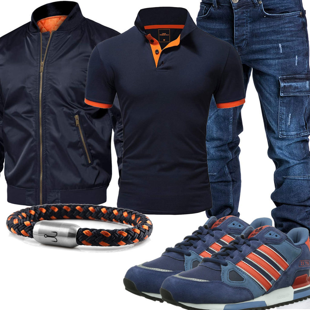 Sportlicher Herren-Style in Dunkelblau und Orange