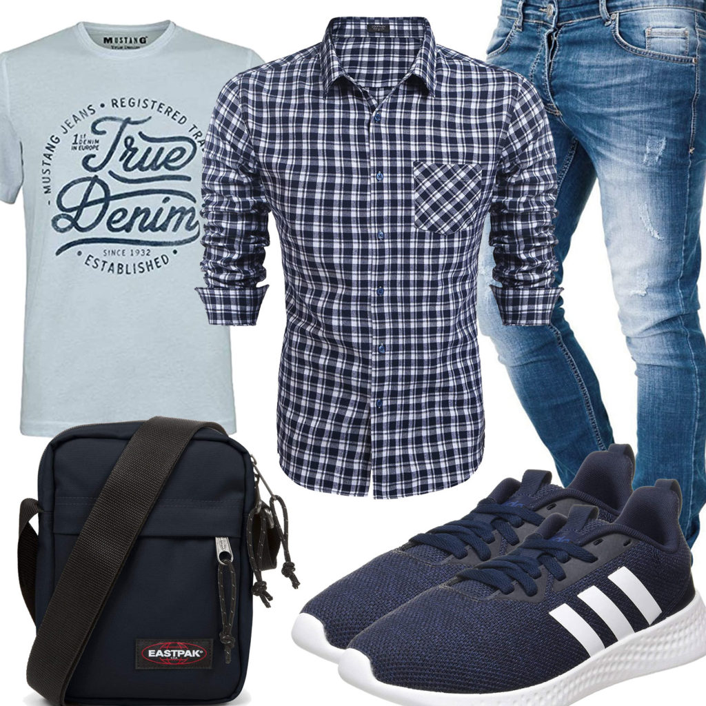 Blauer Style mit Shirt, Hemd und Jeans