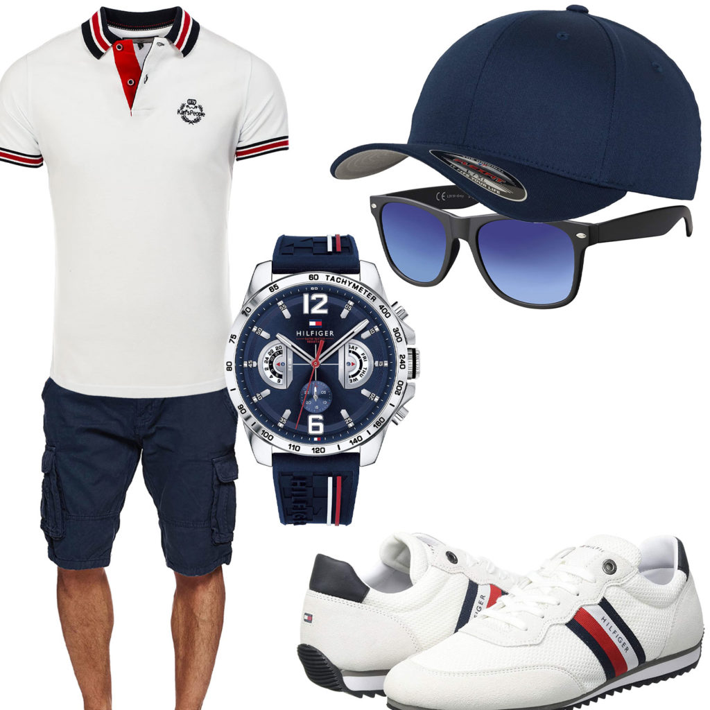 Blau-Weißes Sommeroutfit mit Poloshirt und Sneaker