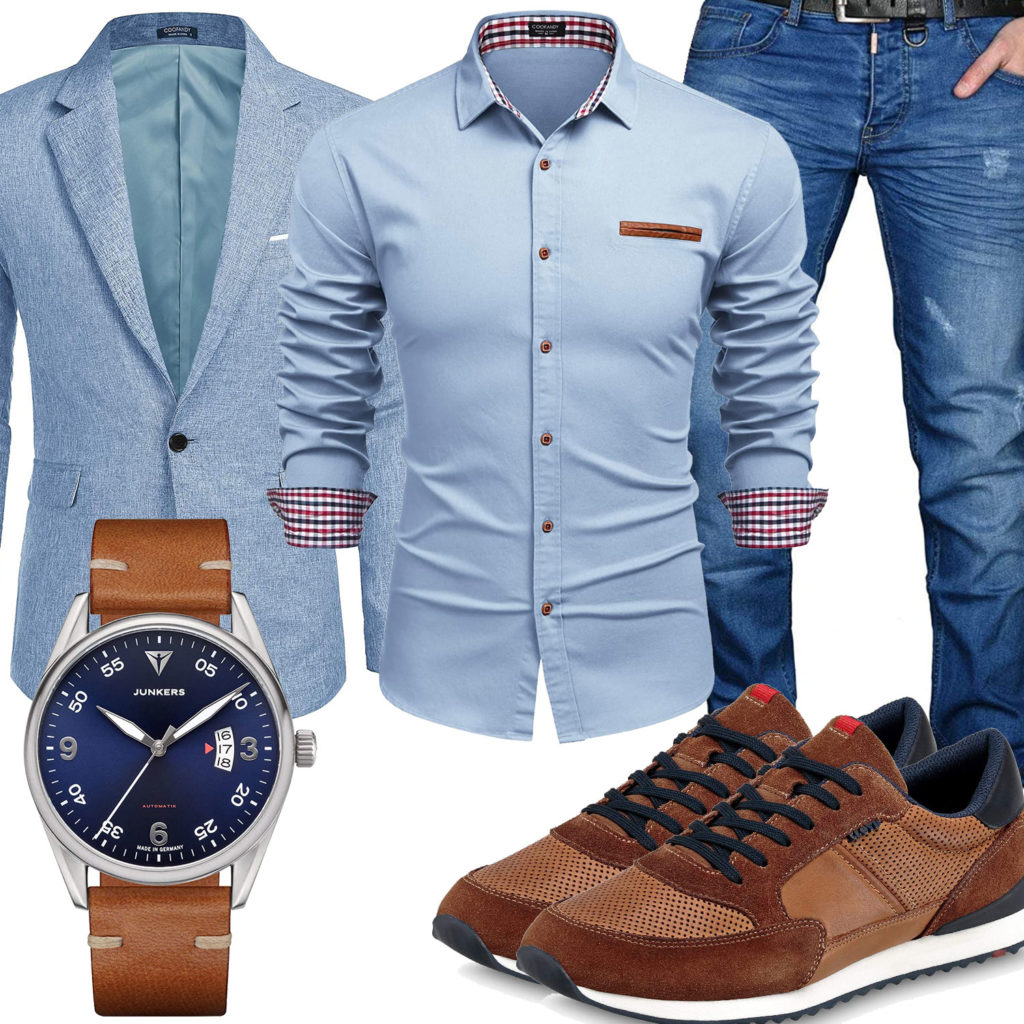 Eleganter Herren-Style mit hellblauem Hemd und Sakko
