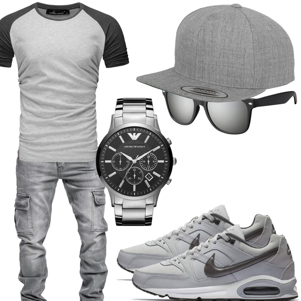 Hellgrauer Style mit Shirt, Jeans und Nike's