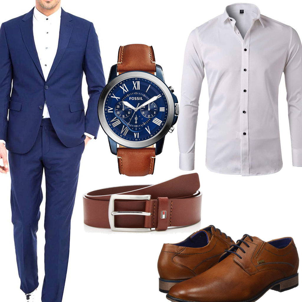Business-Herrenoutfit mit blauem Anzug und Hemd