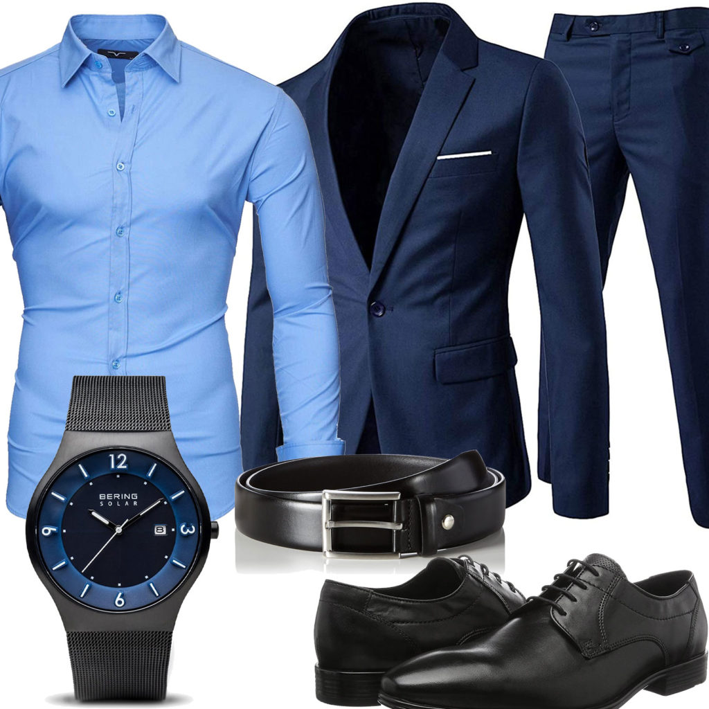Business-Herrenoutfit mit blauem Anzug und Hemd