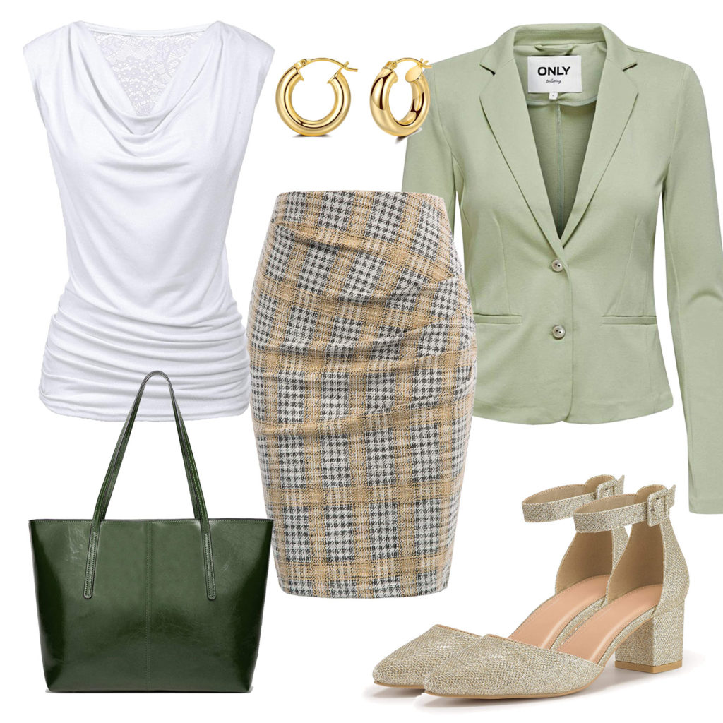 Eleganter Business-Style mit Bluse, Blazer und Creolen