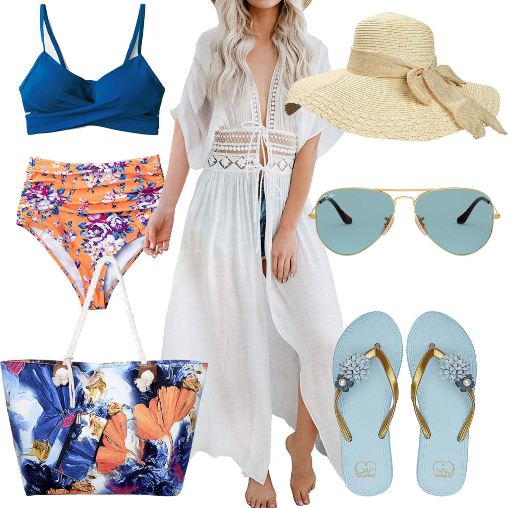Farbiges Sommer-Damenoutfit mit Strandkleid