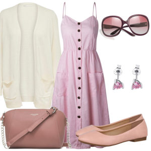 Frühlings-Style mit rosa Kleid, Tasche und Ohrsteckern