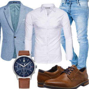 Business-Herrenoutfit mit Hemd, Sakko und Uhr