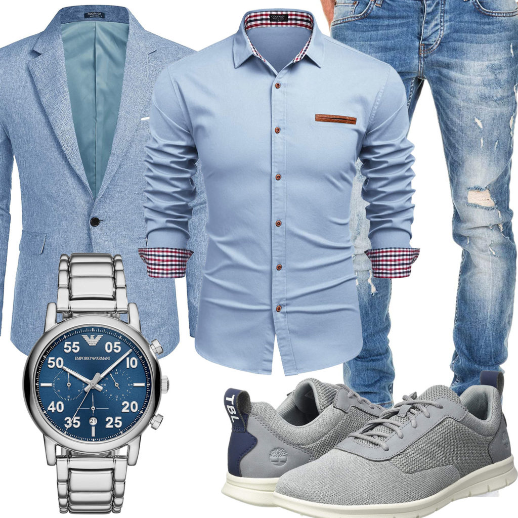 Eleganter Männer-Style mit hellblauem Hemd und Sakko