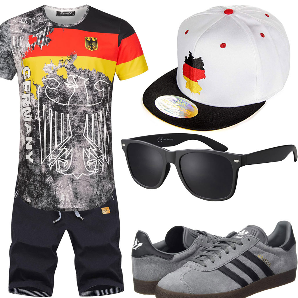Herrenoutfit mit Deutschland-Cap und T-Shirt