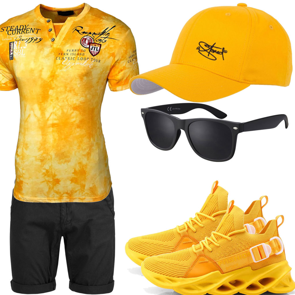 Gelb-Schwarzes Herrenoutfit mit Shirt und Cap