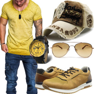 Gelber Style mit Shirt, Uhr und Sonnenbrille