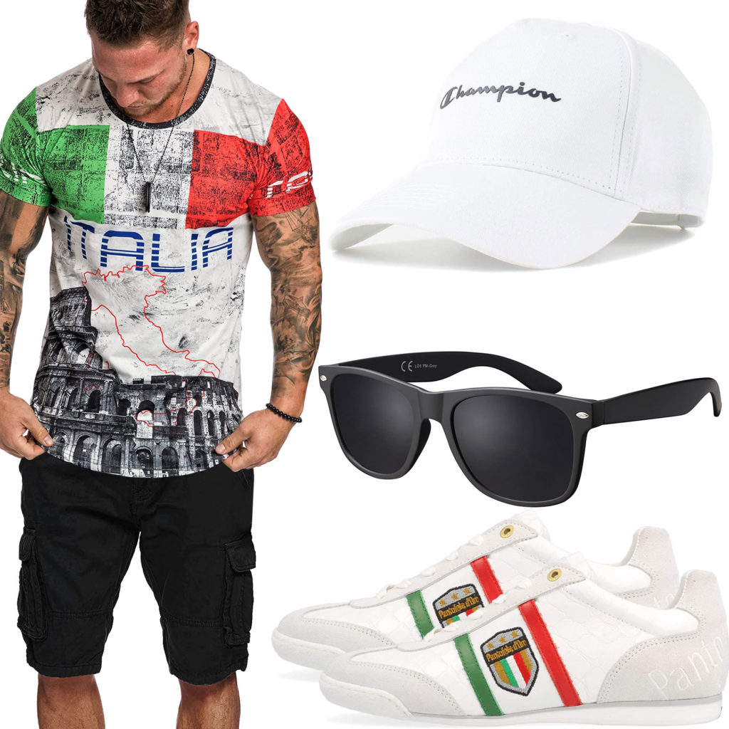 Italien-Herrenoutfit mit Shirt, Sneakern und Cap