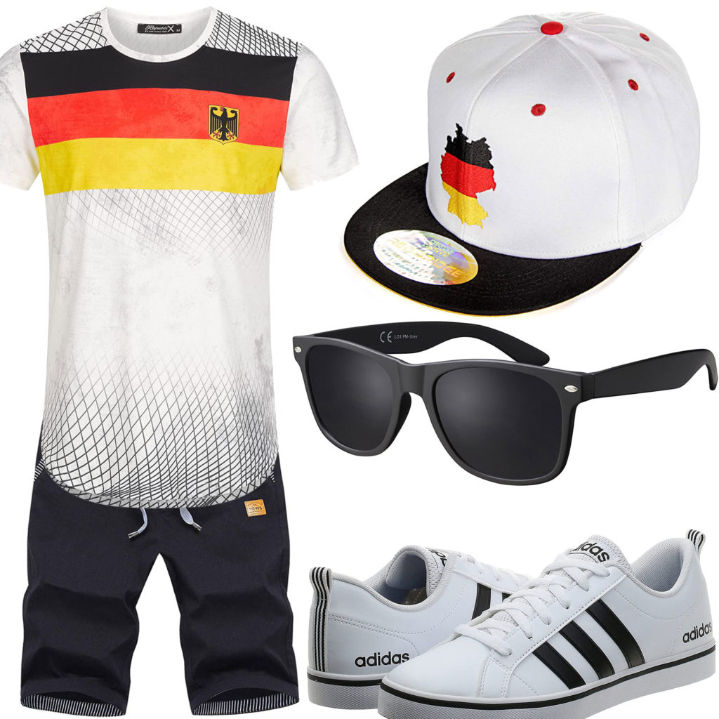 Schwarz-Weißes Herrenoutfit mit Deutschland Shirt