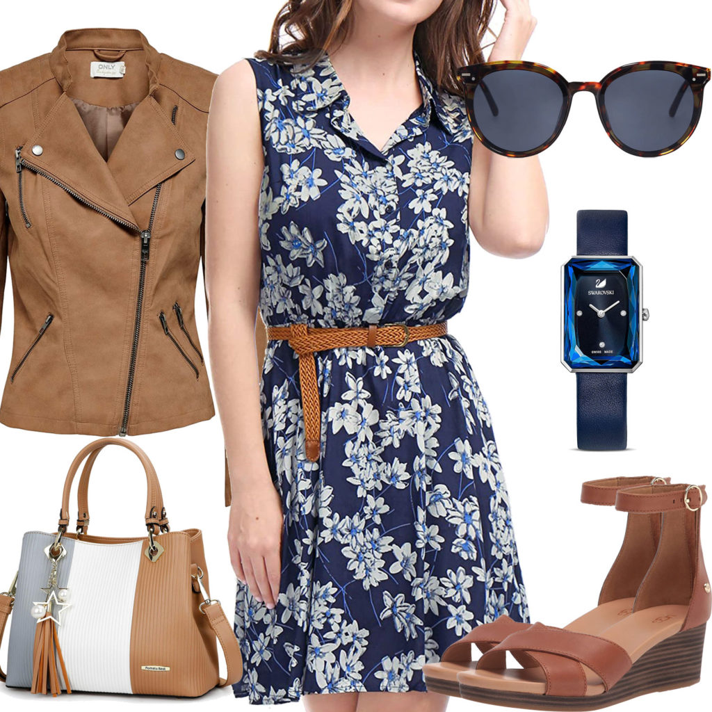 Sommer-Style mit Kleid, Lederjacke und Uhr