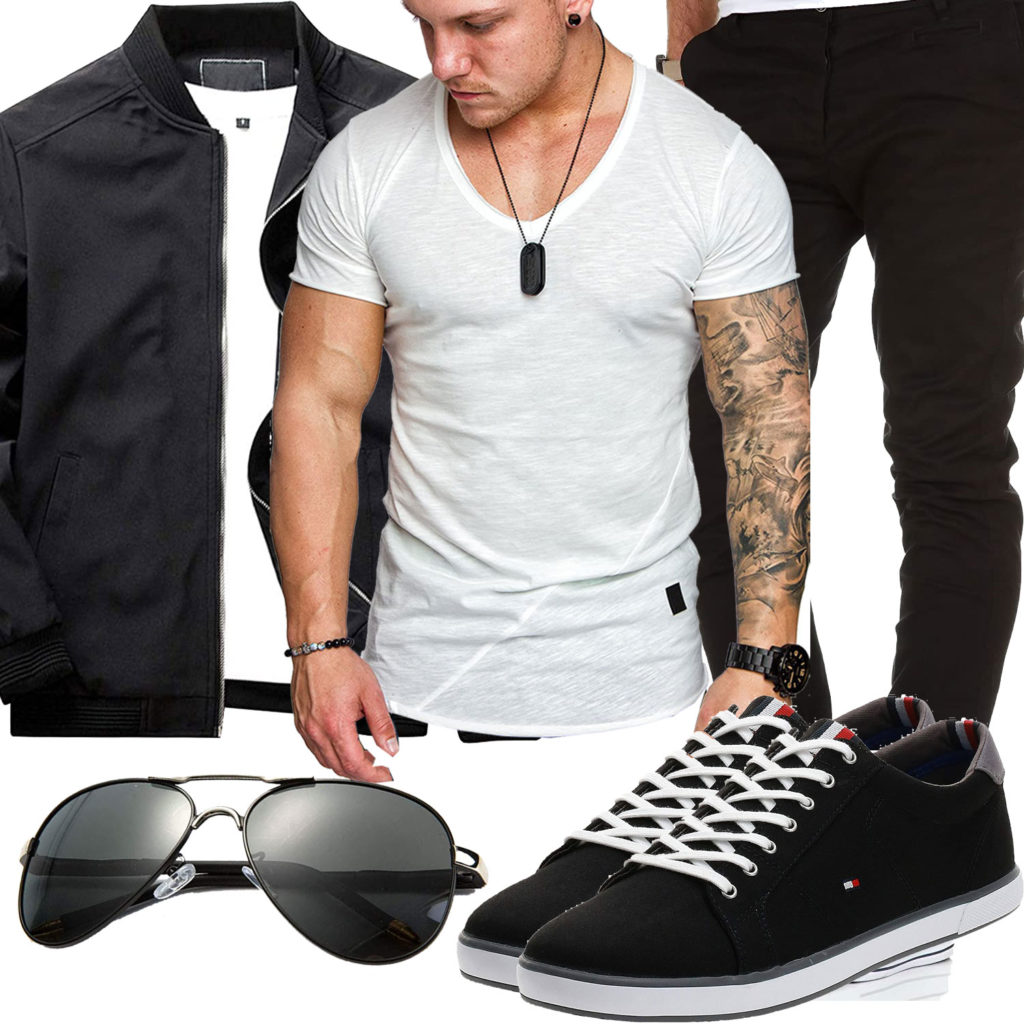 Schwarz-Weißer Style mit Jacke und Brille