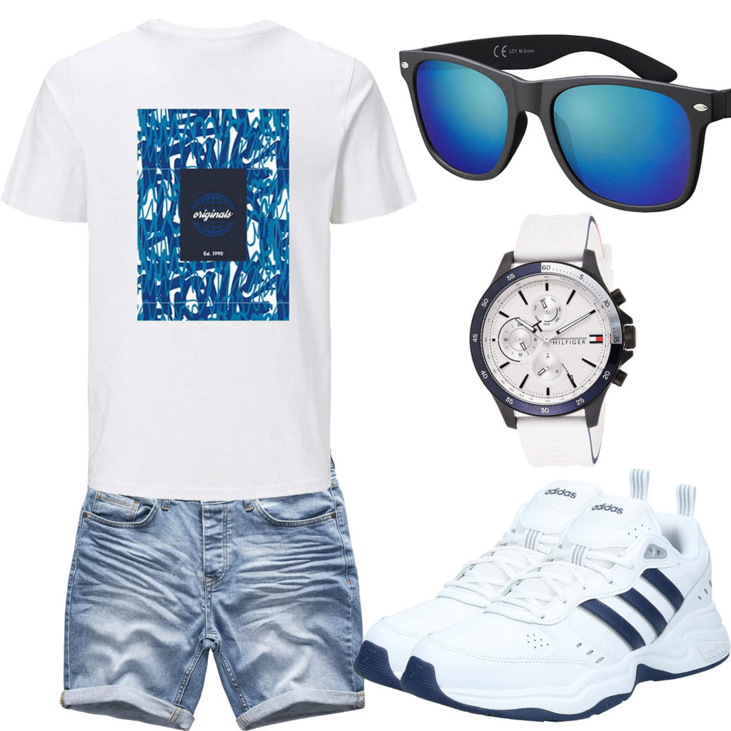 Sommer-Herrenoutfit in Weiß und Blau