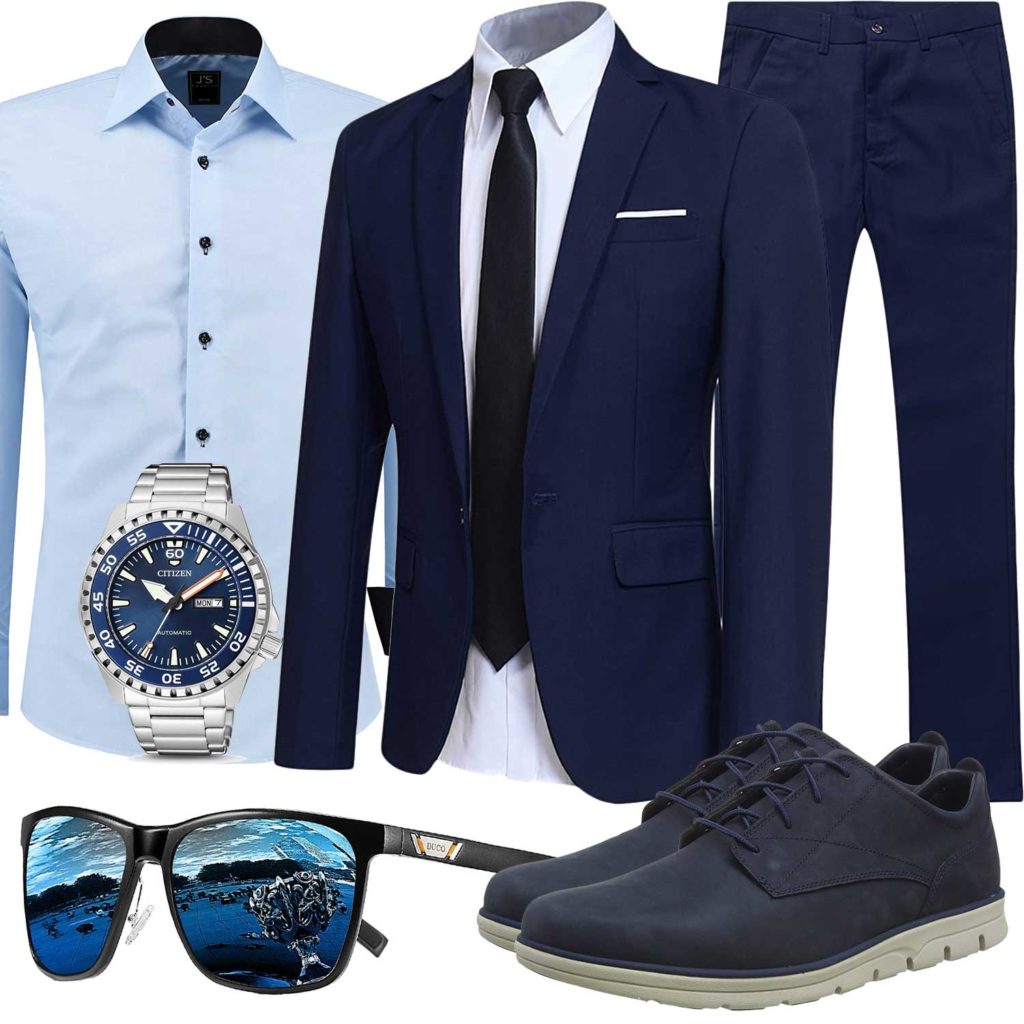 Business-Style mit dunkelblauem Anzug und Schuhen