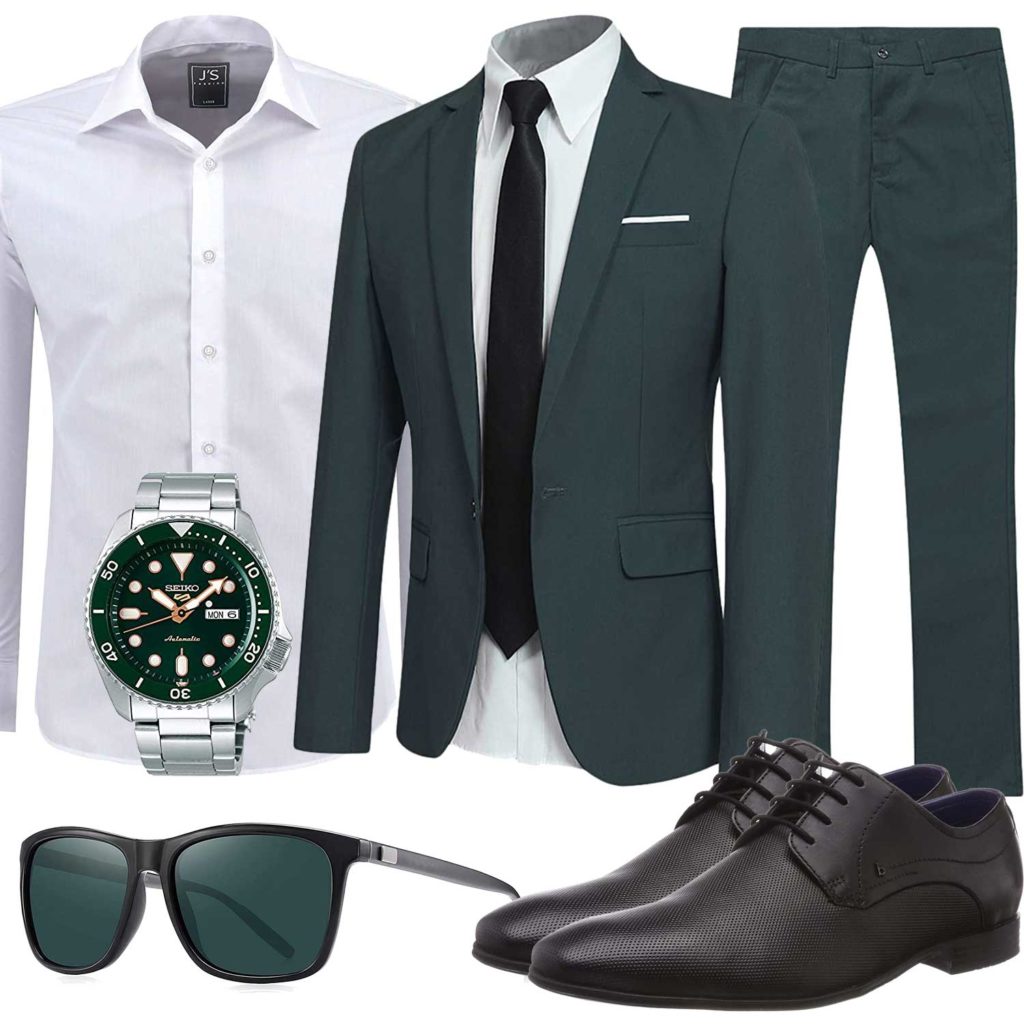 Business-Herrenoutfit mit dunkelgrünem Anzug