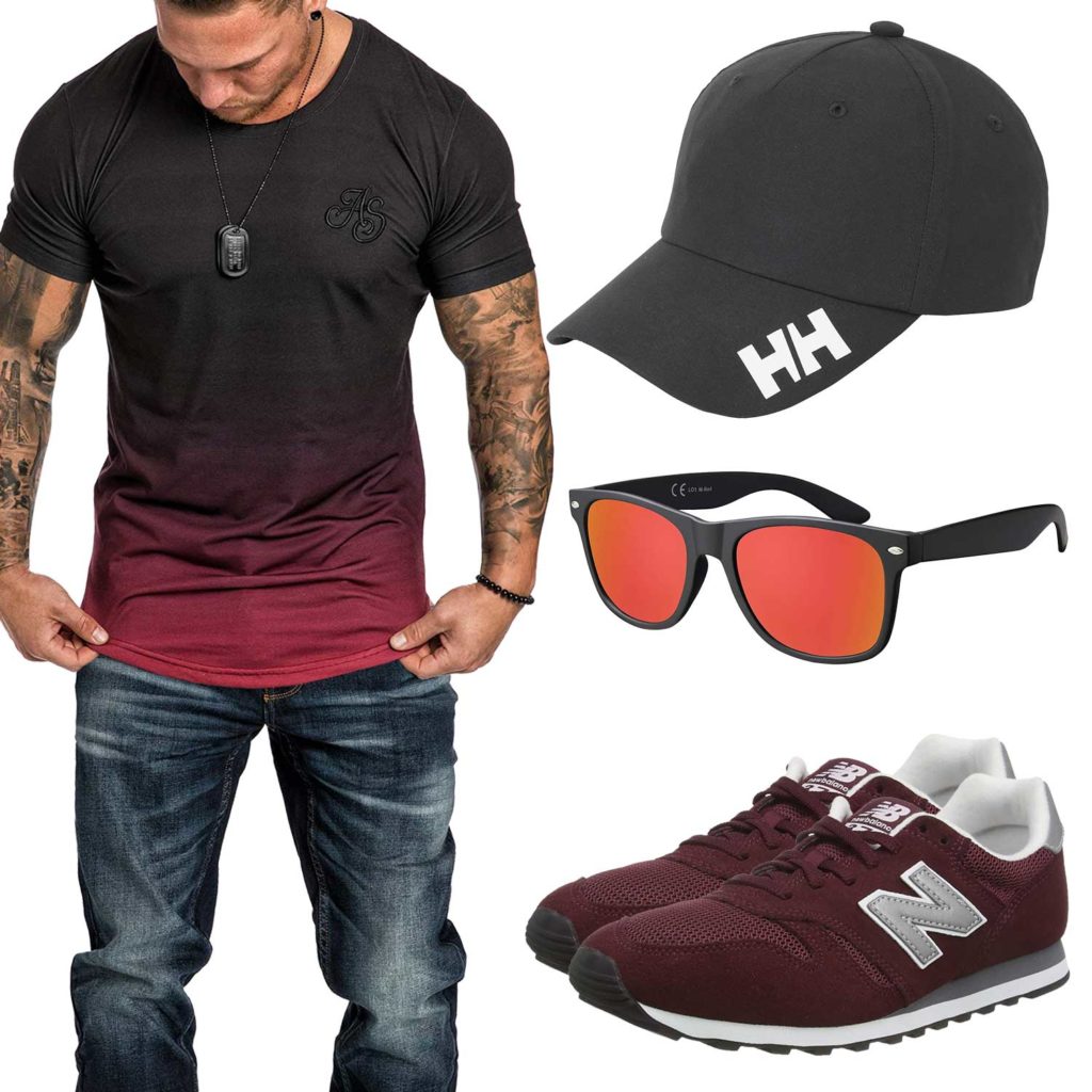 Schwarz-Roter Männer-Style mit Sneakern und Cap