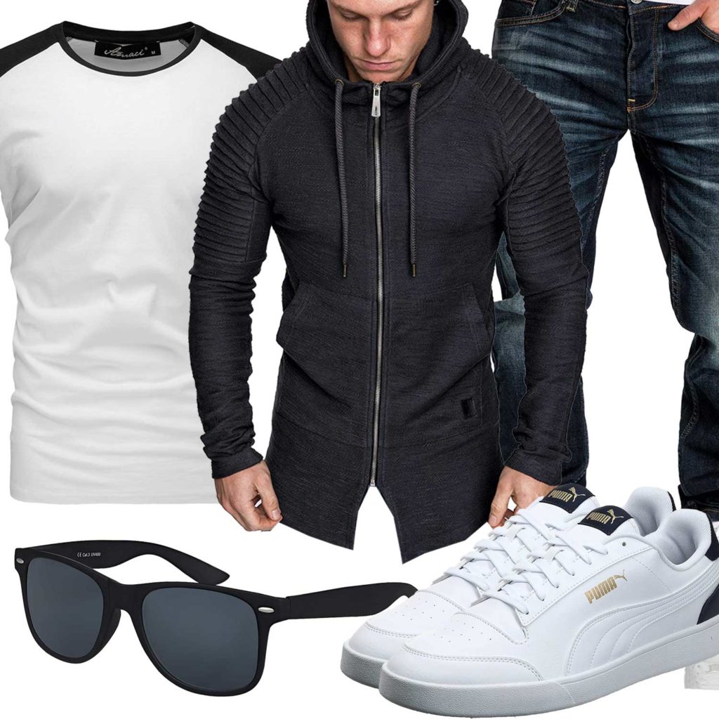 Grau-Weißer Style mit Hoodie und T-Shirt