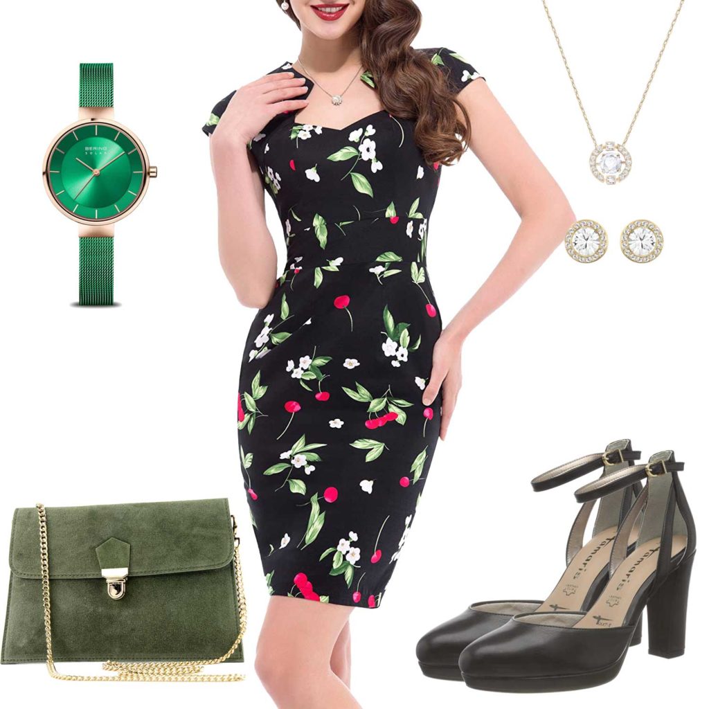 Schwarz-Grünes Herrenoutfit mit Kleid und Uhr