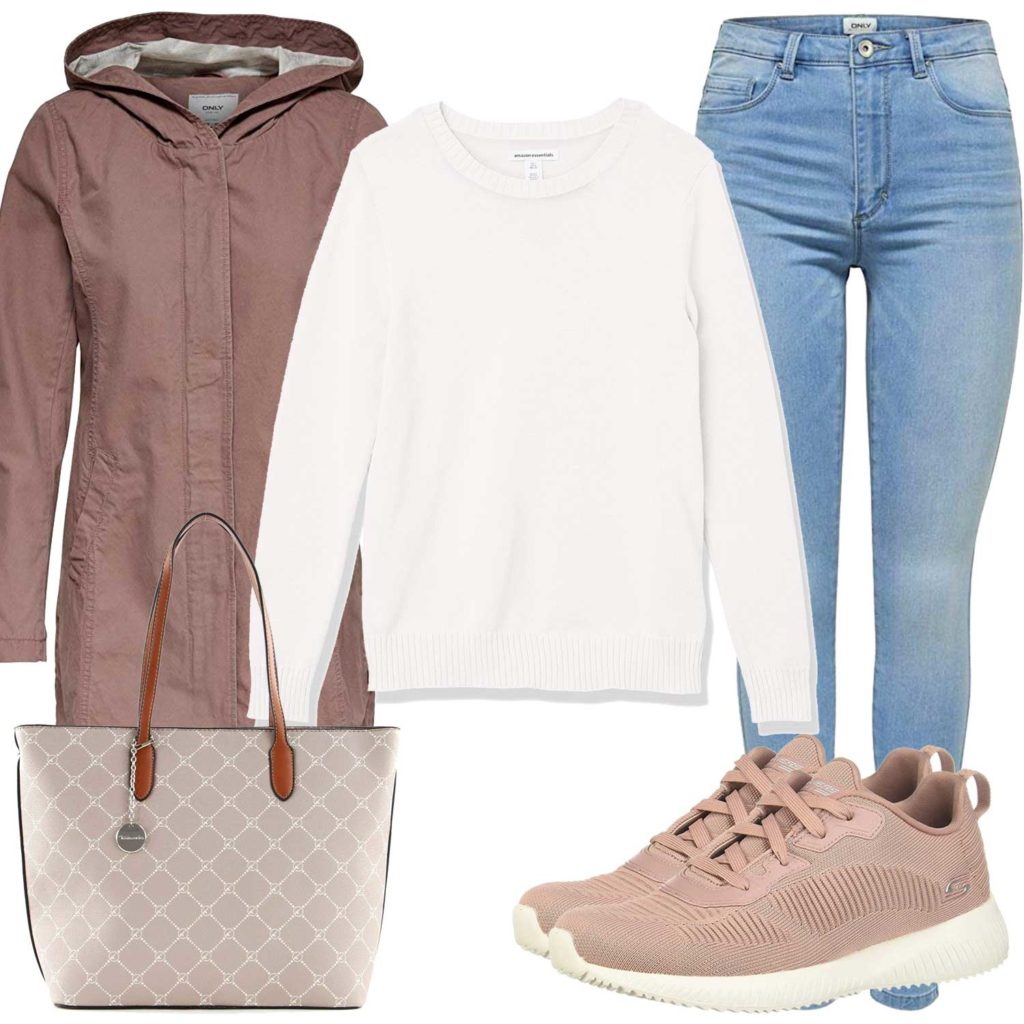 Herbst-Damenoutfit mit Only Mantel und Jeans