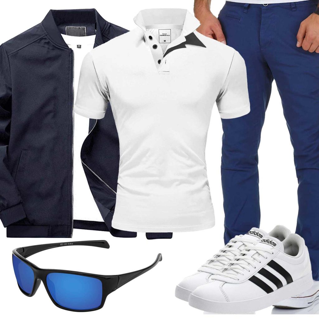 Blau-Weißes Herrenoutfit mit Poloshirt und Sneakern