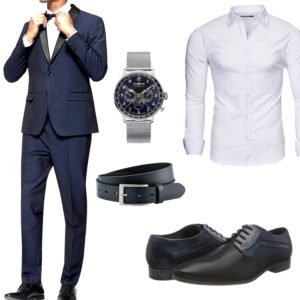 Business-Herrenoutfit mit dunkelblauem Anzug und Hemd