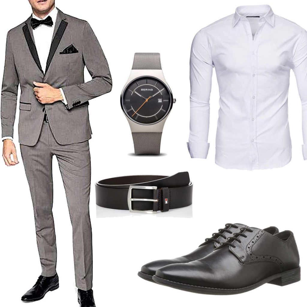Herren-Style mit grauem Anzug und Hemd