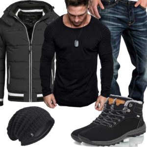 Winter-Style für Männer mit schwarzer Steppjacke